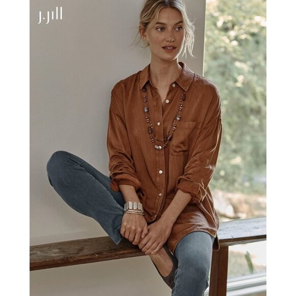 Pure Jill Brown Outdoor Long Sleeve 100% Lenzing Button-Up Shirt Women's Size XX - Picture 1 of 8